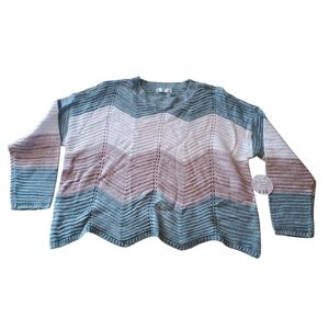 NWT FCT With Love‎ Striped Pullover Knitted Sweater Womens 2X  Scallop Hem